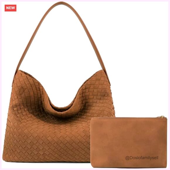 Suede Vegan Leather Hobo Tote Bag with Top Handle for Work Travel - Picture 3 of 7